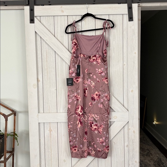 NWT Lulu's Fleur-ty Behavior Mauve Floral Satin Tie-Strap Midi Dress - Picture 6 of 8